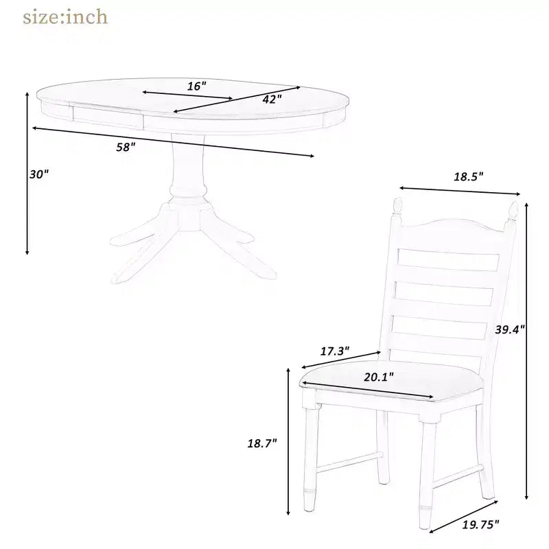 Ensemble Table à Manger Ronde Extensible pour 4, Style Ferme, avec 4 Chaises Rembourrées
