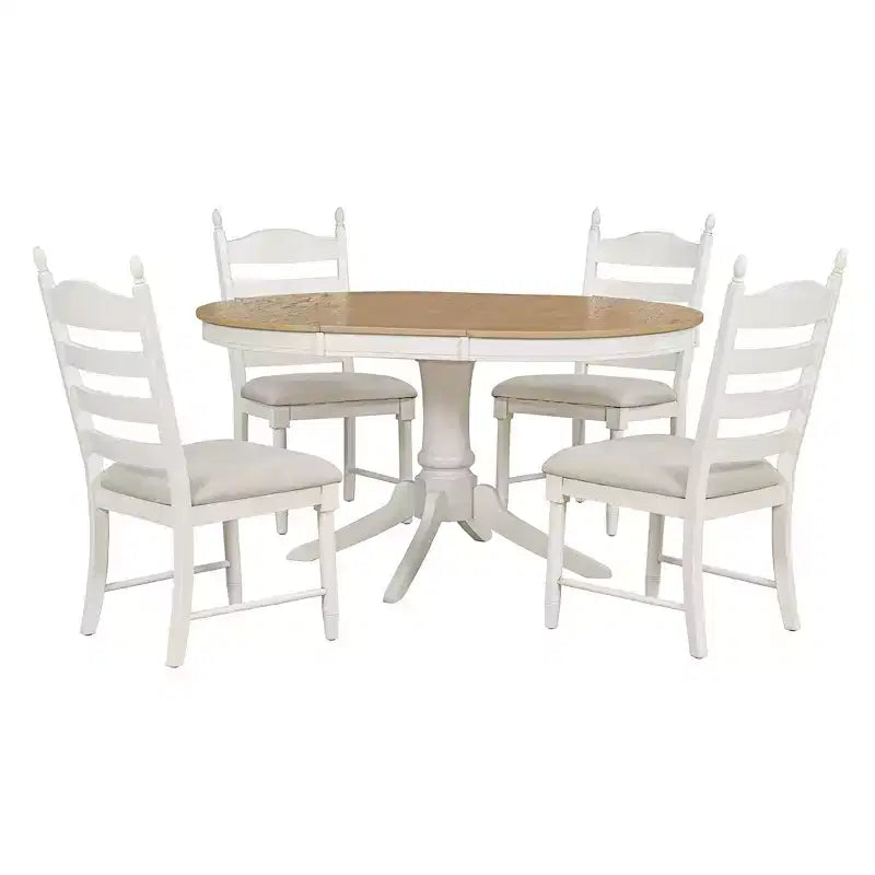 Ensemble Table à Manger Ronde Extensible pour 4, Style Ferme, avec 4 Chaises Rembourrées