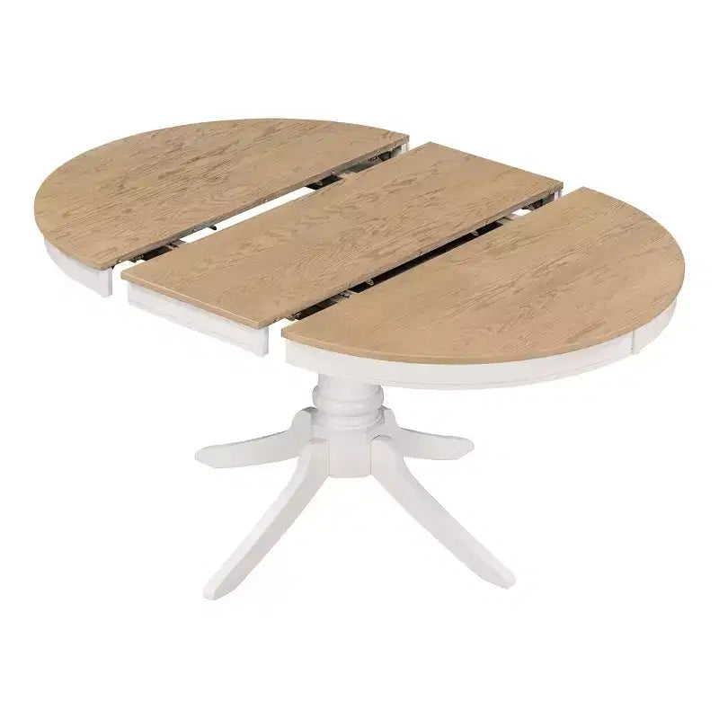 Ensemble Table à Manger Ronde Extensible pour 4, Style Ferme, avec 4 Chaises Rembourrées