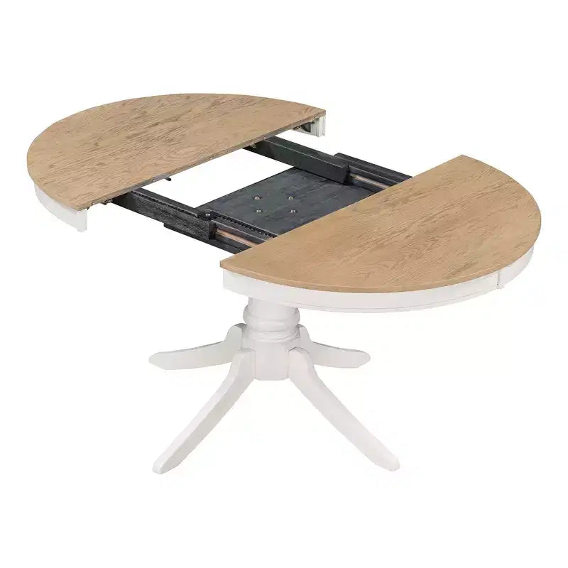 Ensemble Table à Manger Ronde Extensible pour 4, Style Ferme, avec 4 Chaises Rembourrées