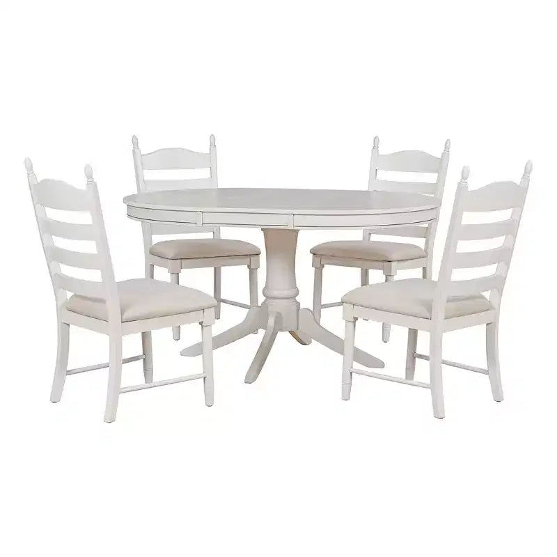 Ensemble Table à Manger Ronde Extensible pour 4, Style Ferme, avec 4 Chaises Rembourrées