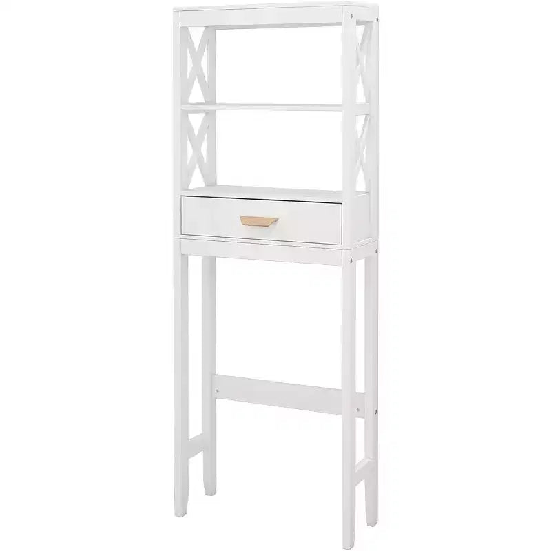 Meuble de rangement de salle de bain au-dessus des toilettes, organisateur autoportant au-dessus des toilettes avec 1 tiroir et 2 étagères ouvertes, blanc