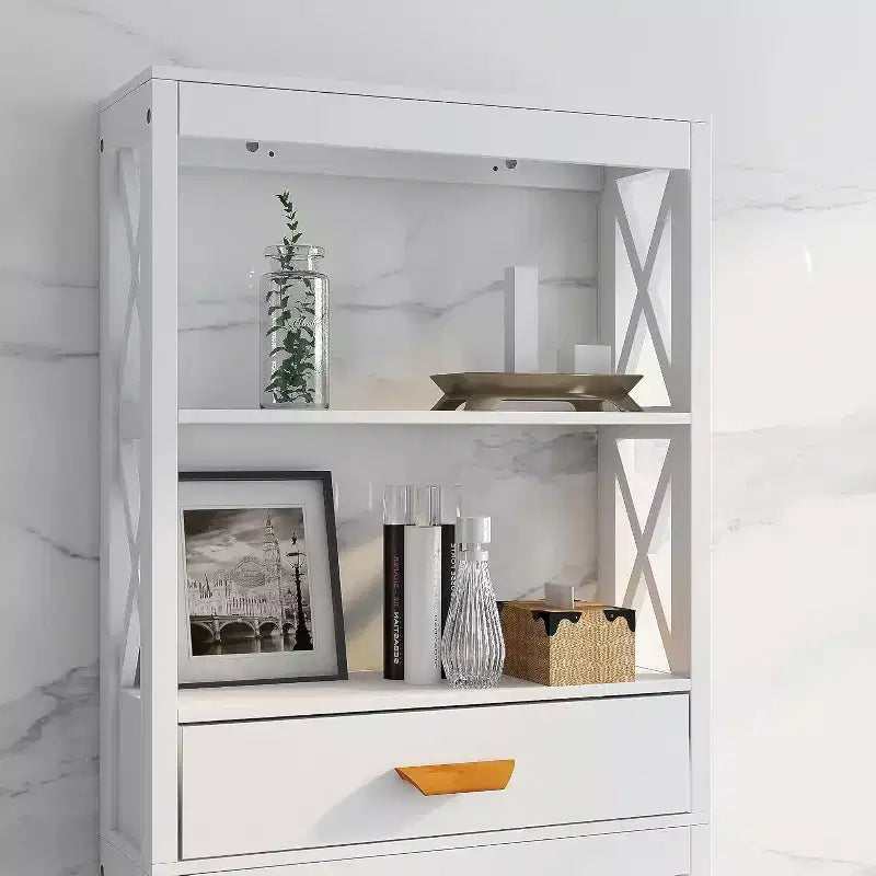 Meuble de rangement de salle de bain au-dessus des toilettes, organisateur autoportant au-dessus des toilettes avec 1 tiroir et 2 étagères ouvertes, blanc