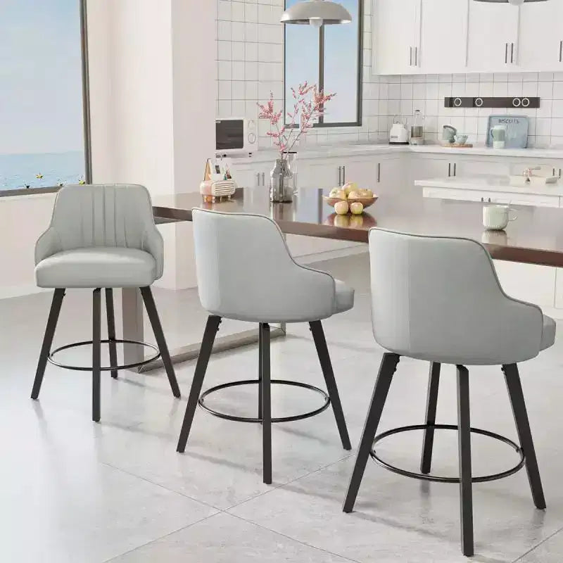 Tabouret de bar moderne avec pieds en bois, coussin épais et rotation à 360°