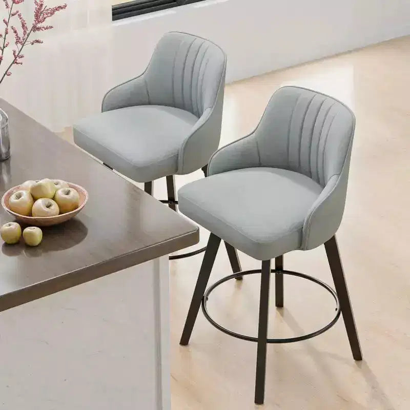 Tabouret de bar moderne avec pieds en bois, coussin épais et rotation à 360°