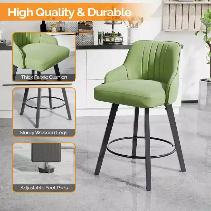 Tabouret de bar moderne avec pieds en bois, coussin épais et rotation à 360°