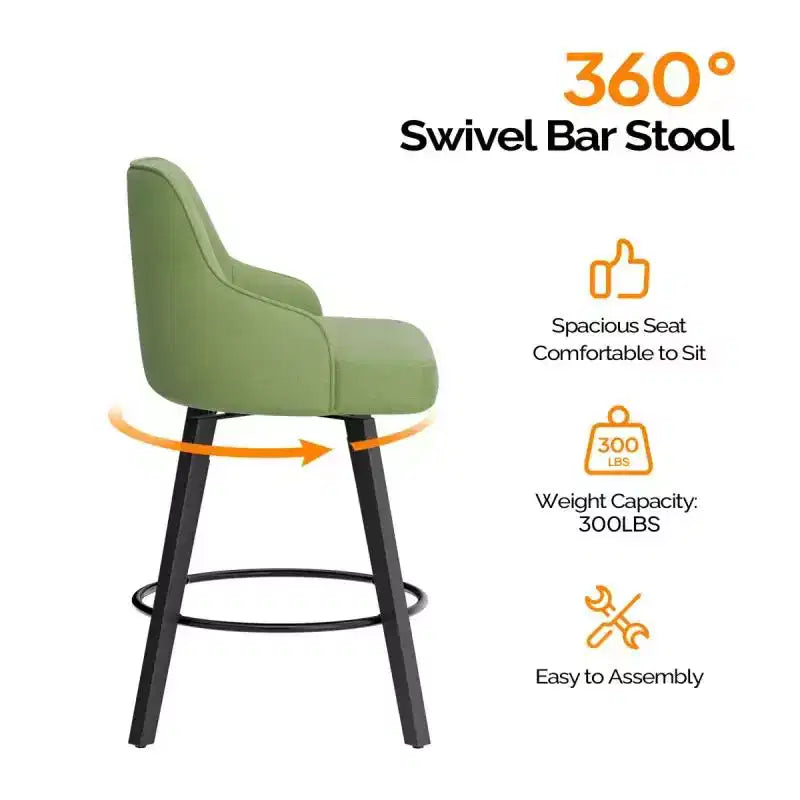Tabouret de bar moderne avec pieds en bois, coussin épais et rotation à 360°