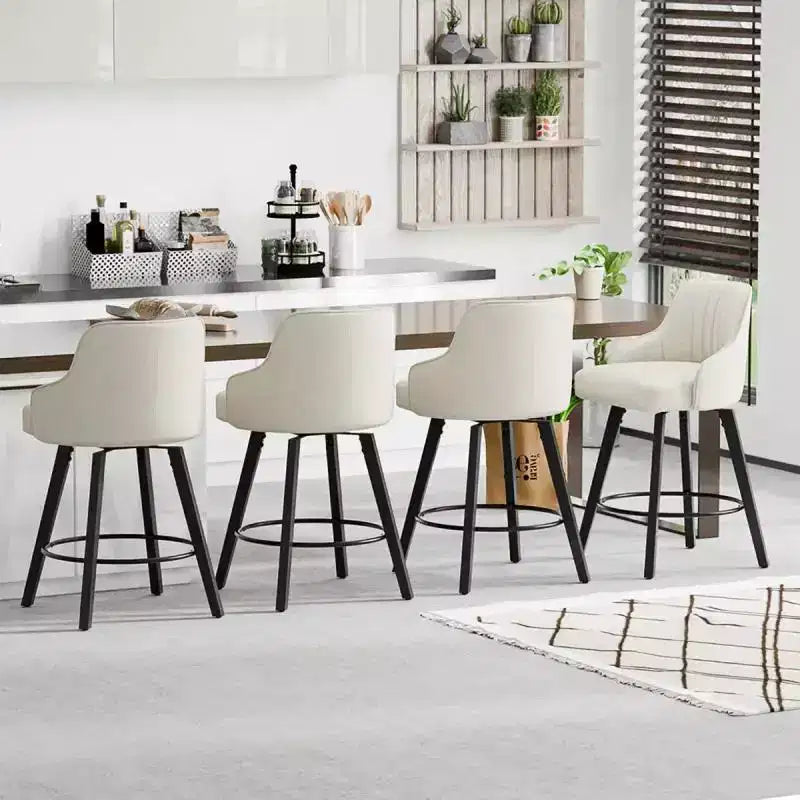 Tabouret de bar moderne avec pieds en bois, coussin épais et rotation à 360°