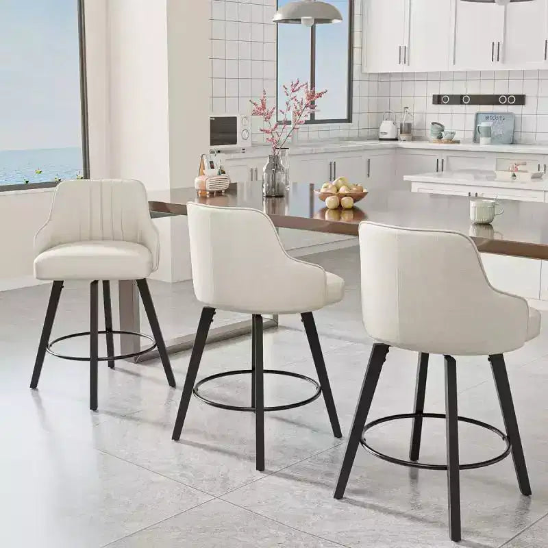 Tabouret de bar moderne avec pieds en bois, coussin épais et rotation à 360°