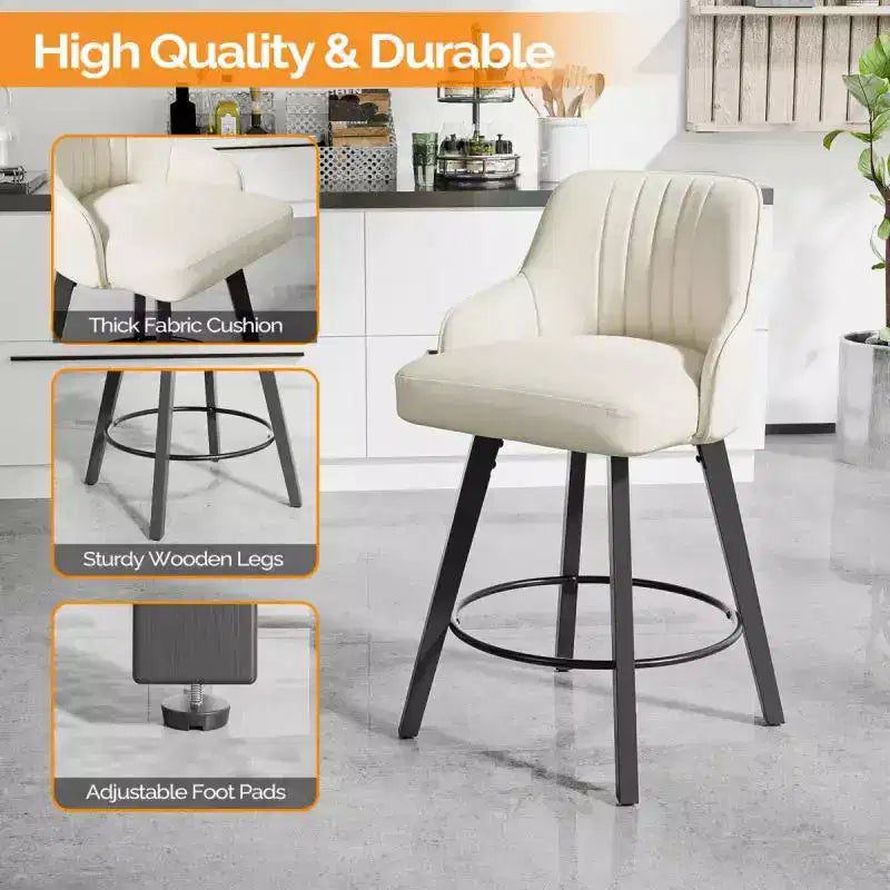 Tabouret de bar moderne avec pieds en bois, coussin épais et rotation à 360°