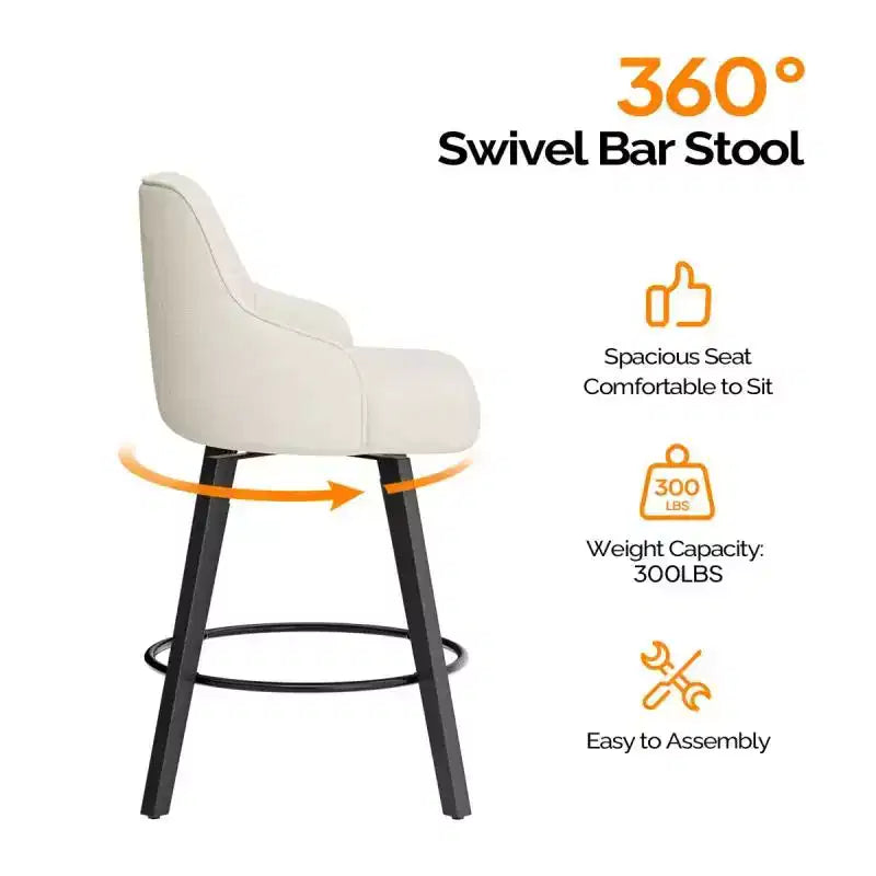 Tabouret de bar moderne avec pieds en bois, coussin épais et rotation à 360°