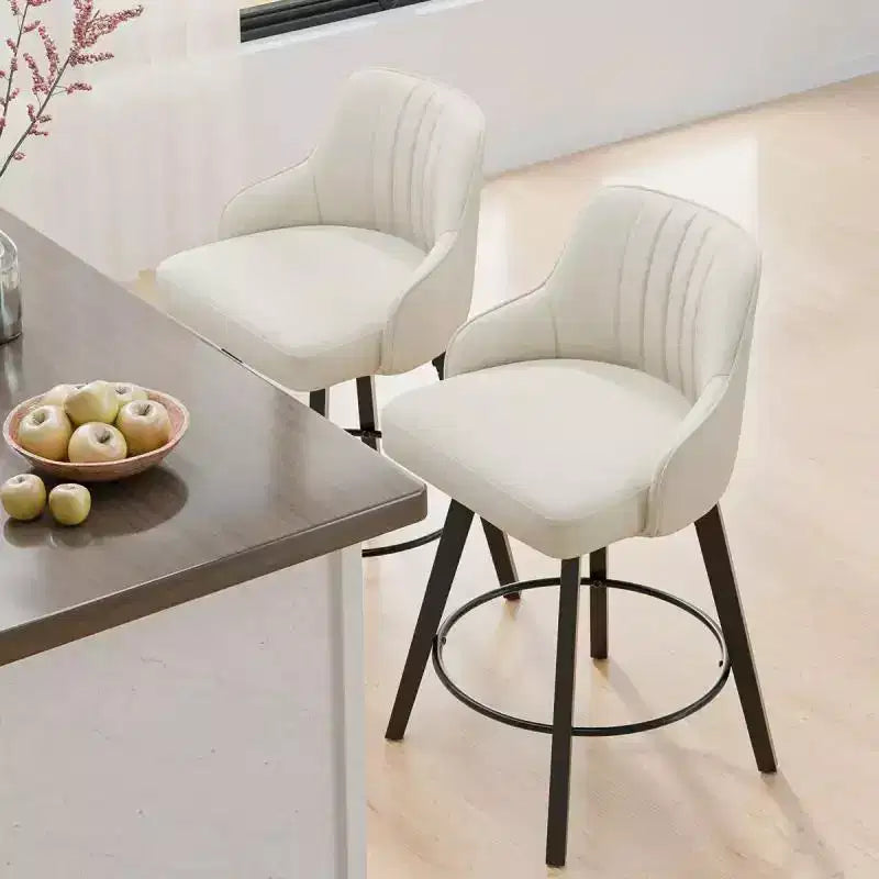 Tabouret de bar moderne avec pieds en bois, coussin épais et rotation à 360°