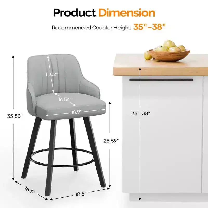 Tabouret de bar moderne avec pieds en bois, coussin épais et rotation à 360°