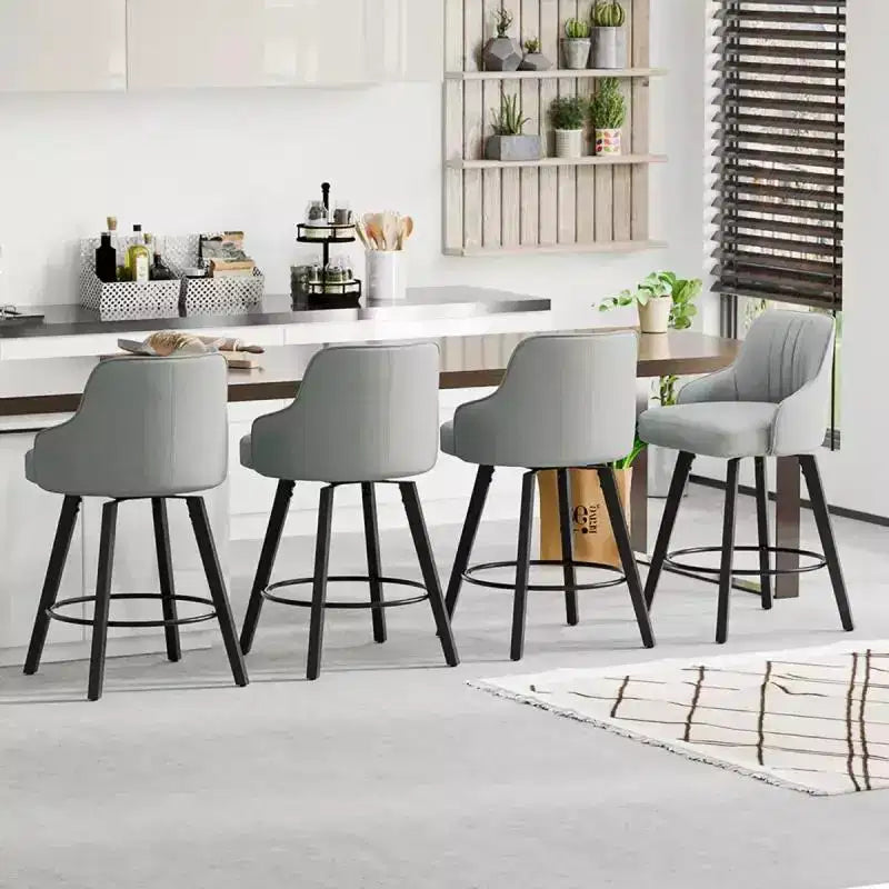 Tabouret de bar moderne avec pieds en bois, coussin épais et rotation à 360°