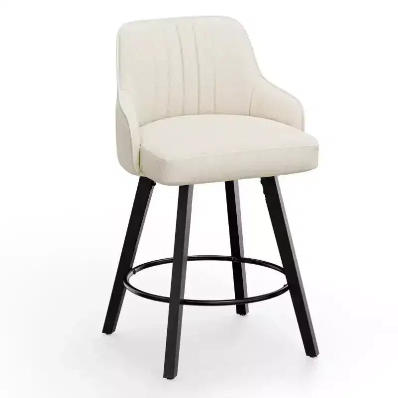 Thick Padded Cushion Wood Legs Modern Bar Stool With 360 Rotation