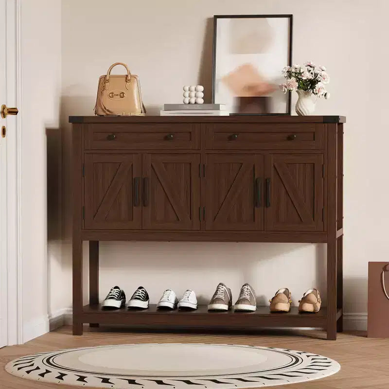 Grand buffet bahut de 120 cm, Meuble de rangement style ferme avec bar à café, Table console en bois avec 2 tiroirs pour cuisine et salle à manger