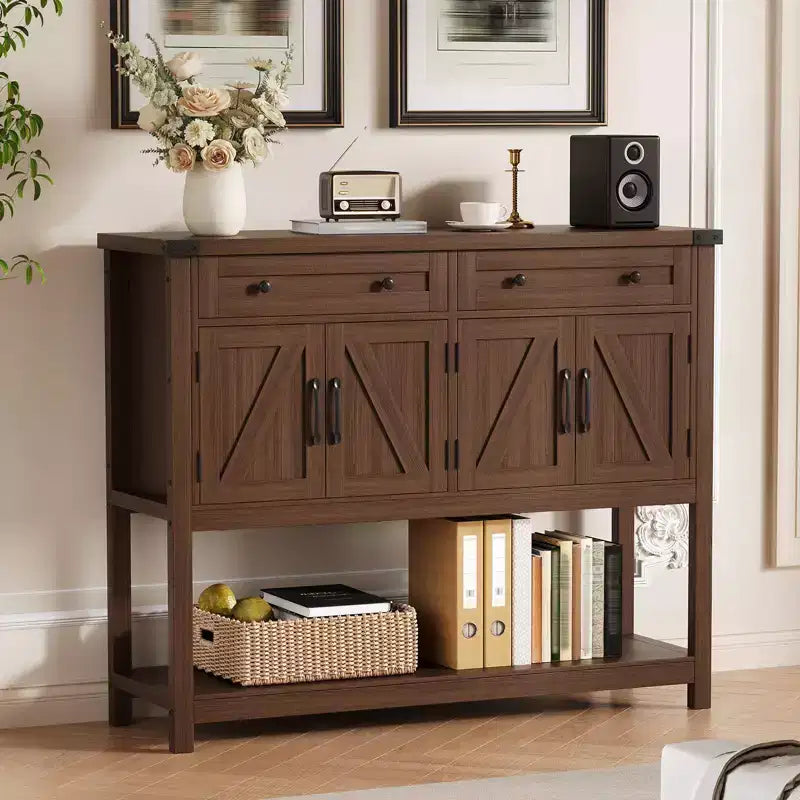 47.2inch Large Sideboard Buffet Cabinet, Farmhouse Coffee Bar Cupboard Cabinet Storage, Wood Console Table with 2 Drawers for Kitchen Dining