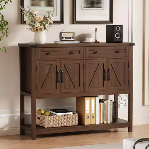 47.2inch Large Sideboard Buffet Cabinet, Farmhouse Coffee Bar Cupboard Cabinet Storage, Wood Console Table with 2 Drawers for Kitchen Dining