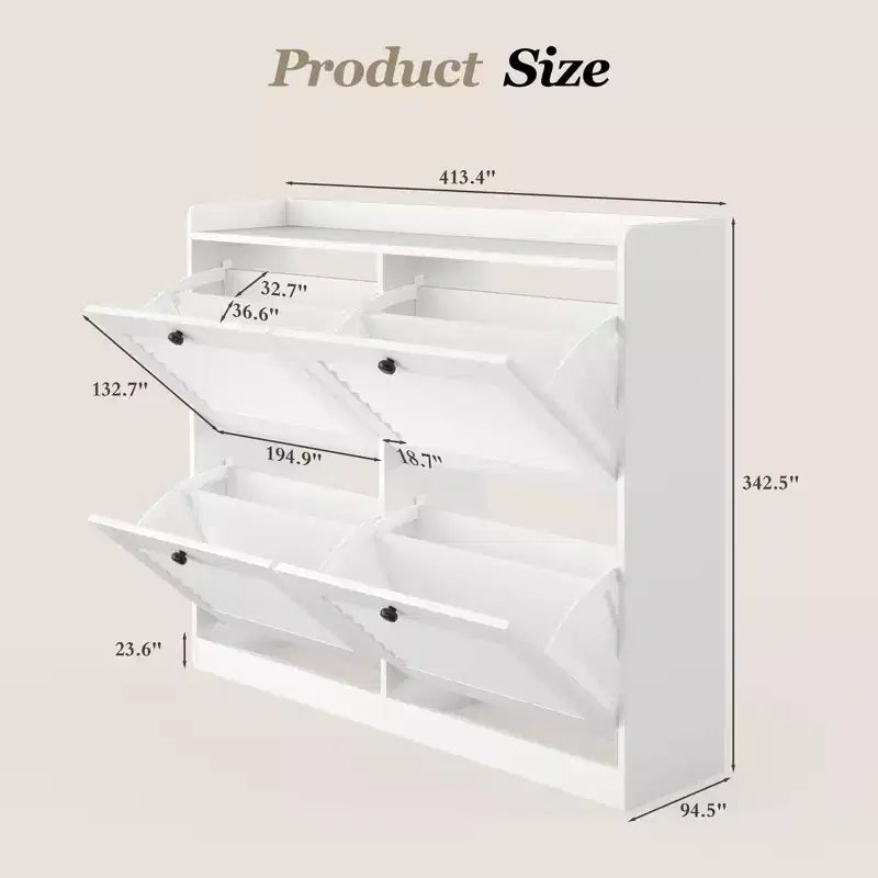 Grand meuble à chaussures avec 4 tiroirs basculants, meuble étroit pour entrée avec pieds en bois, organiseur de chaussures sur pied pour couloir