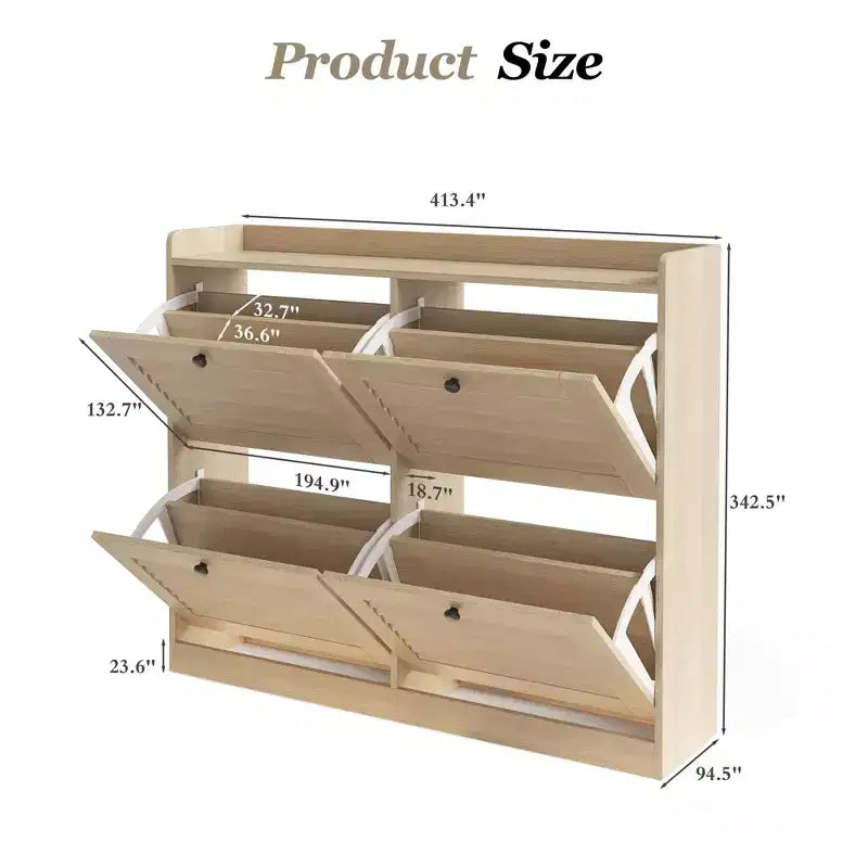 Grand meuble à chaussures avec 4 tiroirs basculants, meuble étroit pour entrée avec pieds en bois, organiseur de chaussures sur pied pour couloir