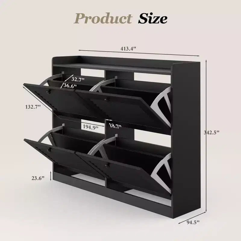 Grand meuble à chaussures avec 4 tiroirs basculants, meuble étroit pour entrée avec pieds en bois, organiseur de chaussures sur pied pour couloir