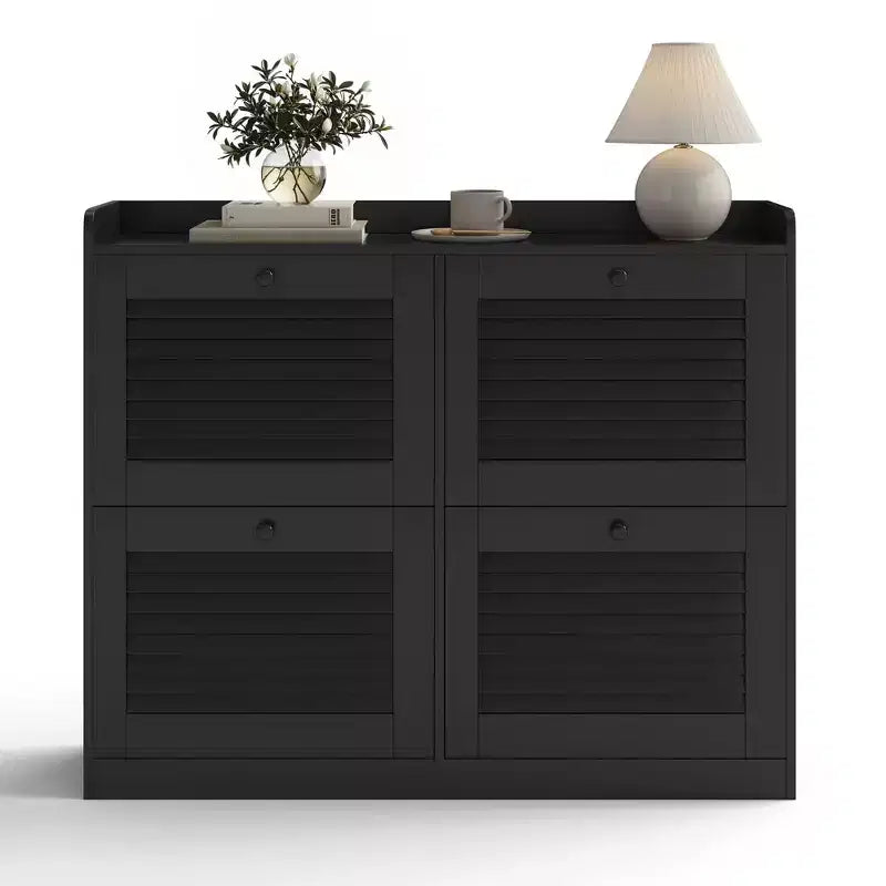 Grand meuble à chaussures avec 4 tiroirs basculants, meuble étroit pour entrée avec pieds en bois, organiseur de chaussures sur pied pour couloir