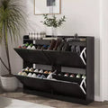 Large Shoe Storage Cabinet with 4 Flip Drawers, Narrow Cabinet for Entryway with Wooden Legs, Freestanding Hidden Shoe Rack Organizer for Hallway