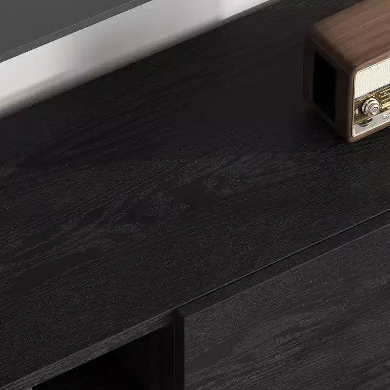 Meuble TV industriel pour 80 pouces, meuble de divertissement moderne avec 2 tiroirs, meuble multimédia en bois, table console TV, noir