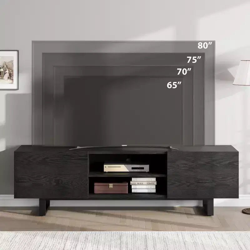 Meuble TV industriel pour 80 pouces, meuble de divertissement moderne avec 2 tiroirs, meuble multimédia en bois, table console TV, noir