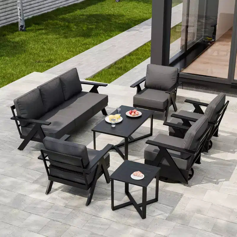 EAGLE PEAK Ensemble de mobilier de jardin moderne 7 pièces en ardoise urbaine, canapé, fauteuils à bascule pivotants, chaises de patio, table basse et table d'appoint