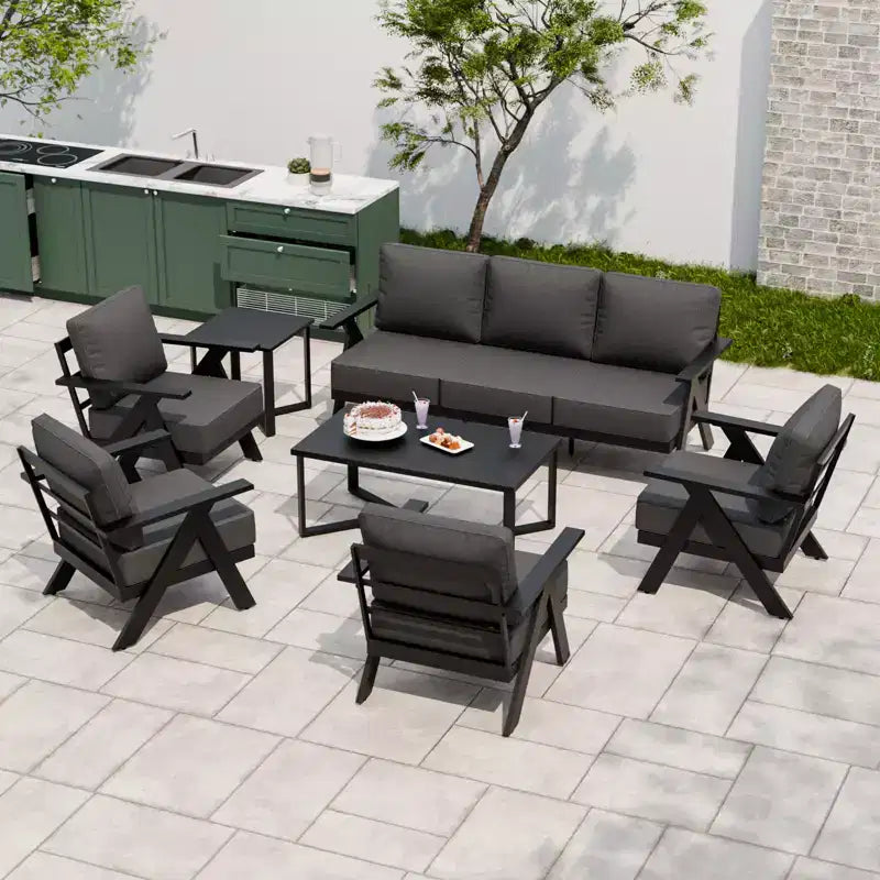 Ensemble de mobilier de jardin moderne EAGLE PEAK Urban Slate 7 pièces : canapé, fauteuils de patio, table basse et table d'appoint