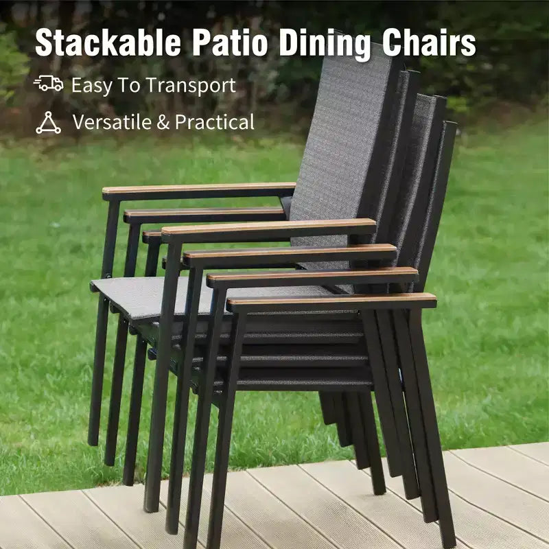 Captiva Designs Ensemble de salle à manger d'extérieur 3 pièces avec table en acier et chaises en textilène à accoudoirs imitation bois gris
