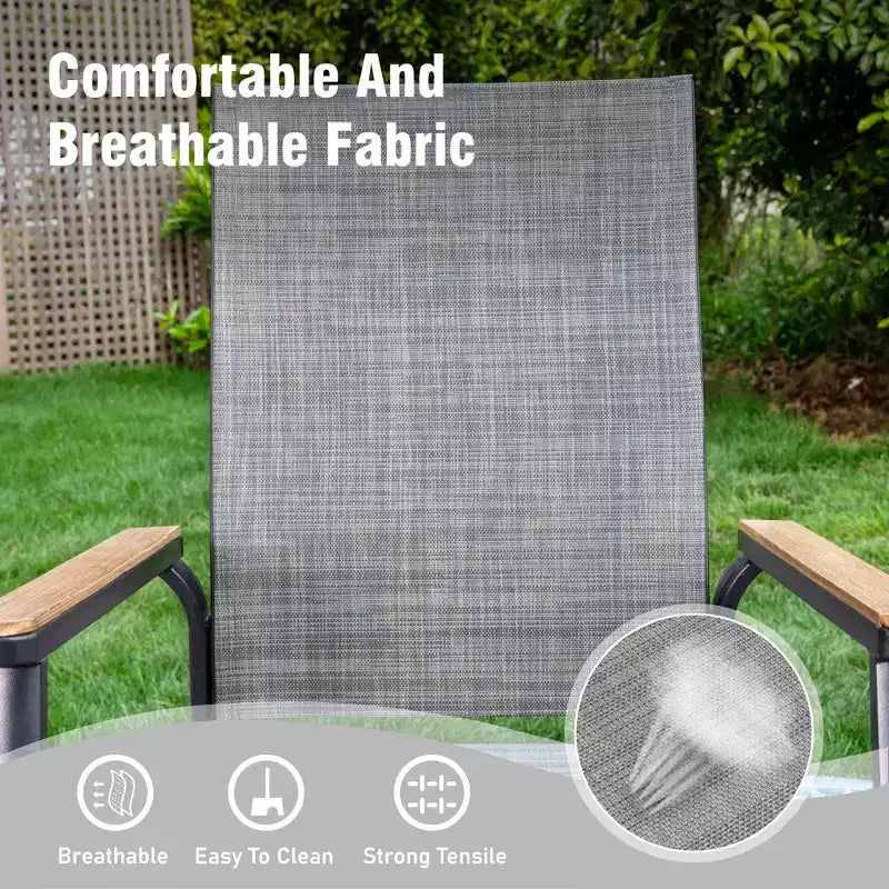 Captiva Designs Ensemble de salle à manger d'extérieur 3 pièces avec table en acier et chaises en textilène à accoudoirs imitation bois gris
