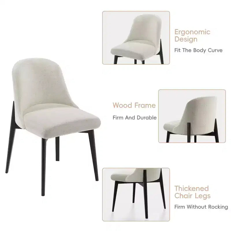 Ensemble de salle à manger PexFix 52 moderne avec 6 chaises rembourrées, table ronde, dessus en bois texturé noir, piédestal plissé, sièges beiges pour cuisine et salle à manger