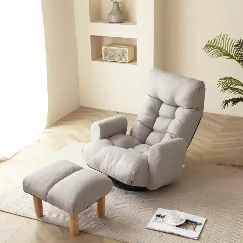 GDFStudio Sorrel Modern 360 Swivel Linen Upholstered Chair with Adjustable Backrest and Ottoman