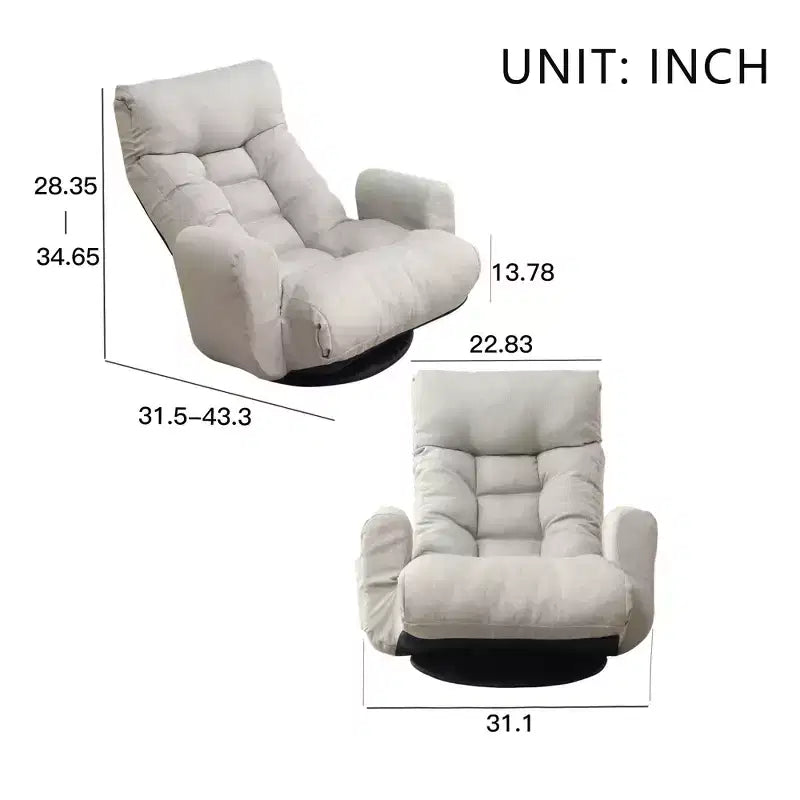 Fauteuil GDFStudio Sorrel moderne pivotant à 360° en lin avec dossier réglable et pouf