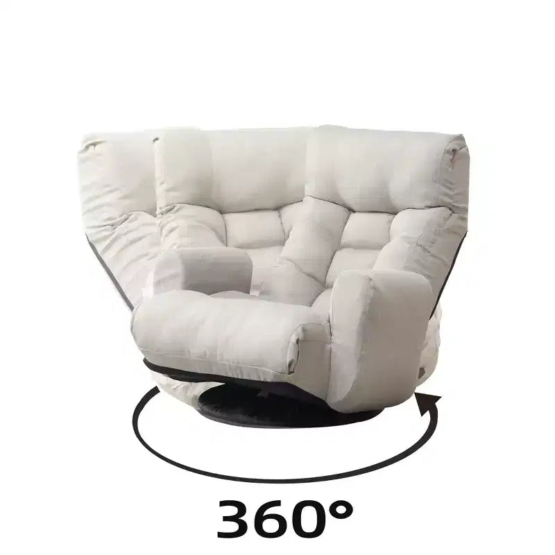 Fauteuil GDFStudio Sorrel moderne pivotant à 360° en lin avec dossier réglable et pouf