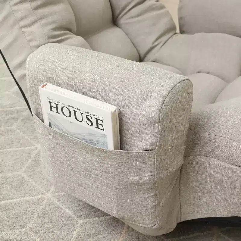 Fauteuil GDFStudio Sorrel moderne pivotant à 360° en lin avec dossier réglable et pouf