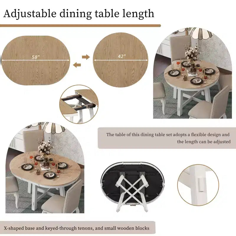 Ensemble de salle à manger 5 pièces Dana de GDFStudio avec table ronde extensible et chaises rembourrées