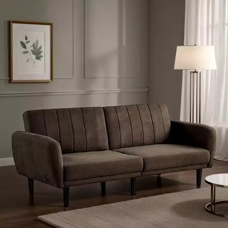 Royal Hampton Fold Out Futon Sofa Bed, Dark Brown, Retro Channel Tufted Back