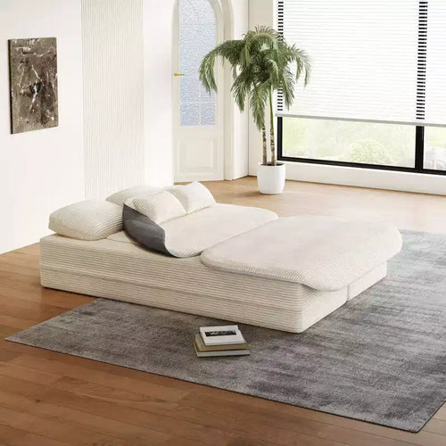Canapé pliable beige 2-en-1 de 75 pouces avec couverture multifonctionnelle, canapé-lit pliant en velours côtelé