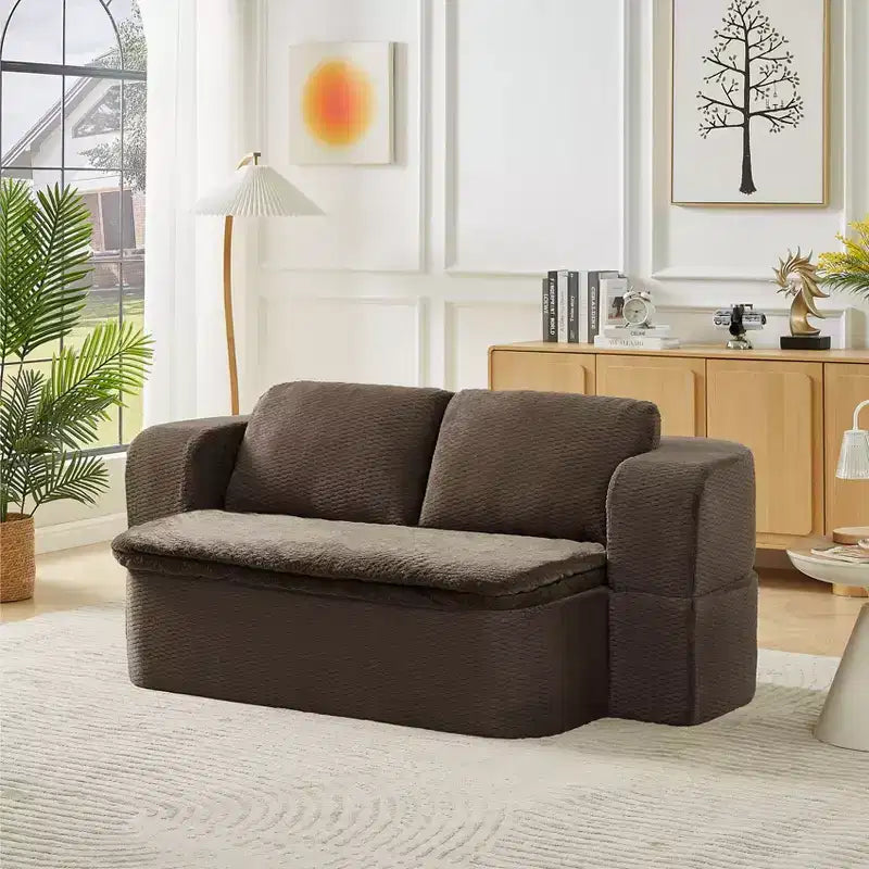 Canapé-lit futon pliable convertible moderne Okak pour salon ou chambre, canapé profond avec dossier confortable et couverture coussinée
