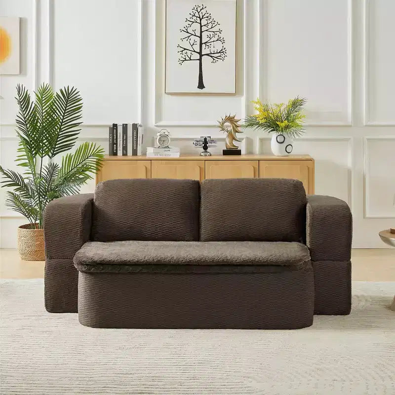 Canapé-lit futon pliable convertible moderne Okak pour salon ou chambre, canapé profond avec dossier confortable et couverture coussinée