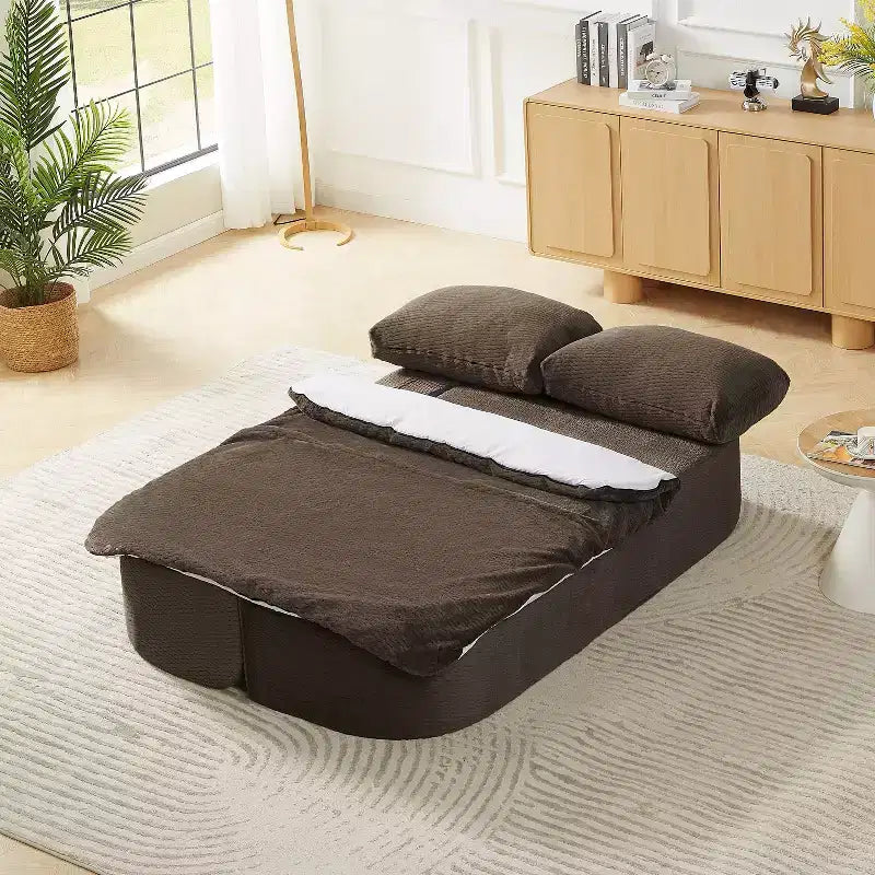 Canapé-lit futon pliable convertible moderne Okak pour salon ou chambre, canapé profond avec dossier confortable et couverture coussinée