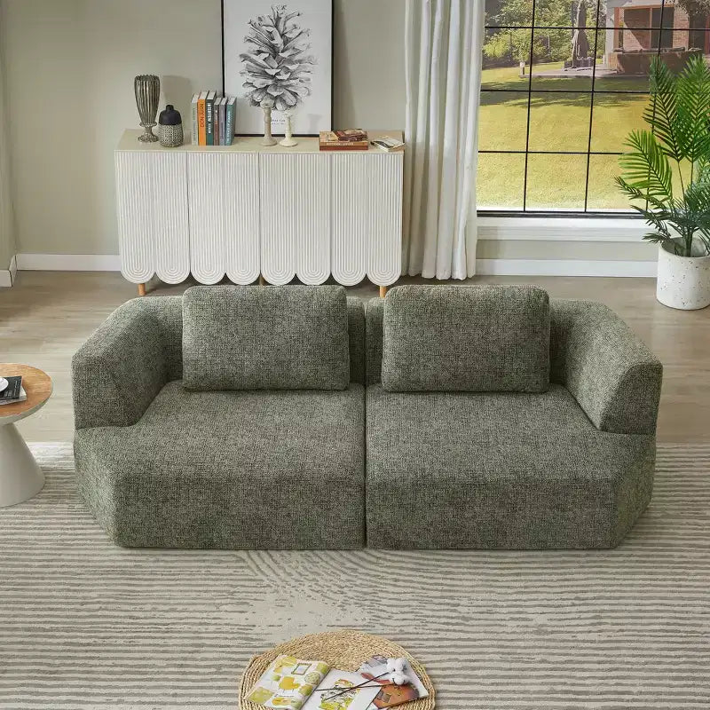 Canapé-lit futon pliable convertible moderne Okak pour salon ou chambre, canapé profond avec dossier confortable et couverture coussinée