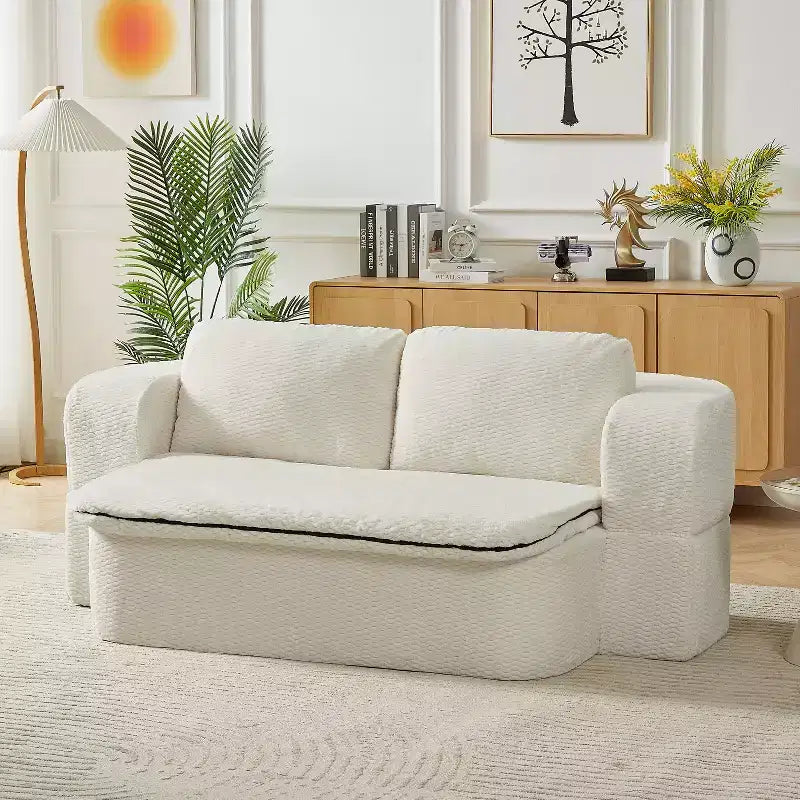 Canapé-lit futon pliable convertible moderne Okak pour salon ou chambre, canapé profond avec dossier confortable et couverture coussinée