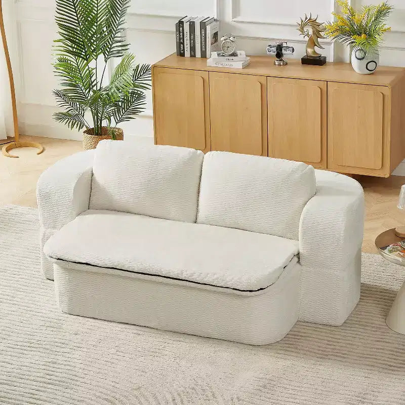 Canapé-lit futon pliable convertible moderne Okak pour salon ou chambre, canapé profond avec dossier confortable et couverture coussinée