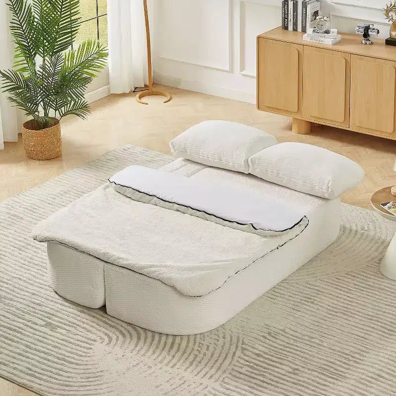 Canapé-lit futon pliable convertible moderne Okak pour salon ou chambre, canapé profond avec dossier confortable et couverture coussinée