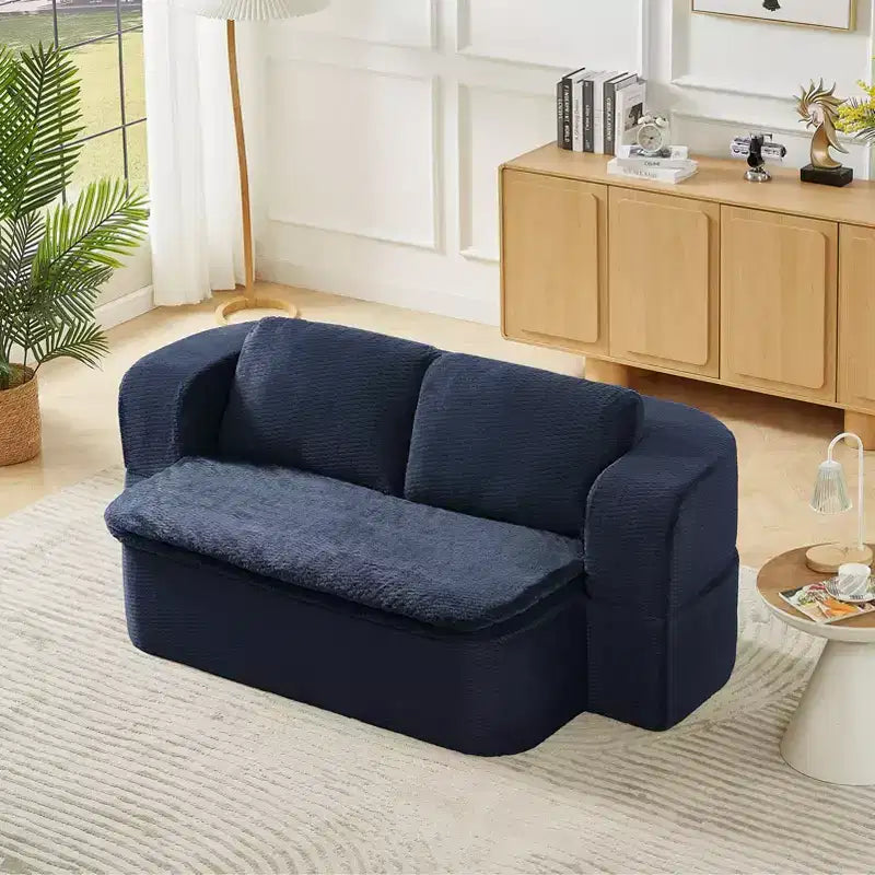 Canapé-lit futon pliable convertible moderne Okak pour salon ou chambre, canapé profond avec dossier confortable et couverture coussinée