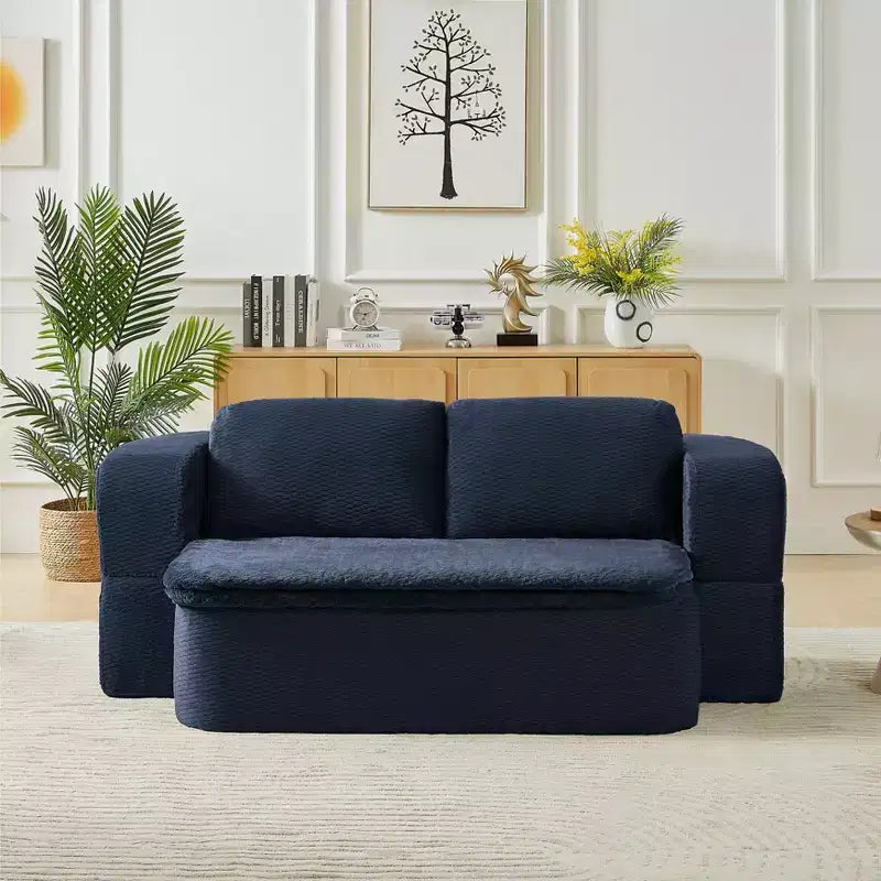 Canapé-lit futon pliable convertible moderne Okak pour salon ou chambre, canapé profond avec dossier confortable et couverture coussinée